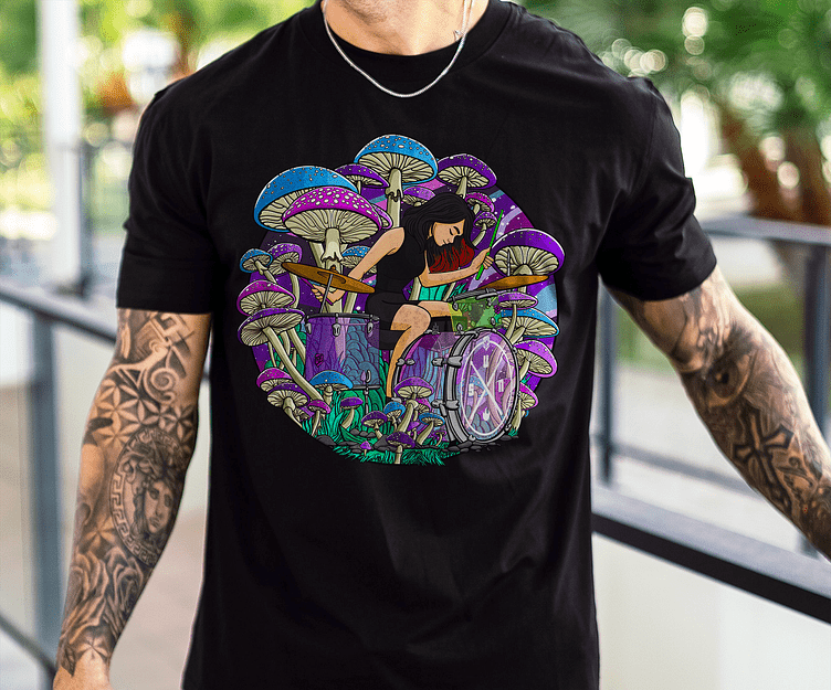 Sunfyre Drums & Mushroom Merch Design